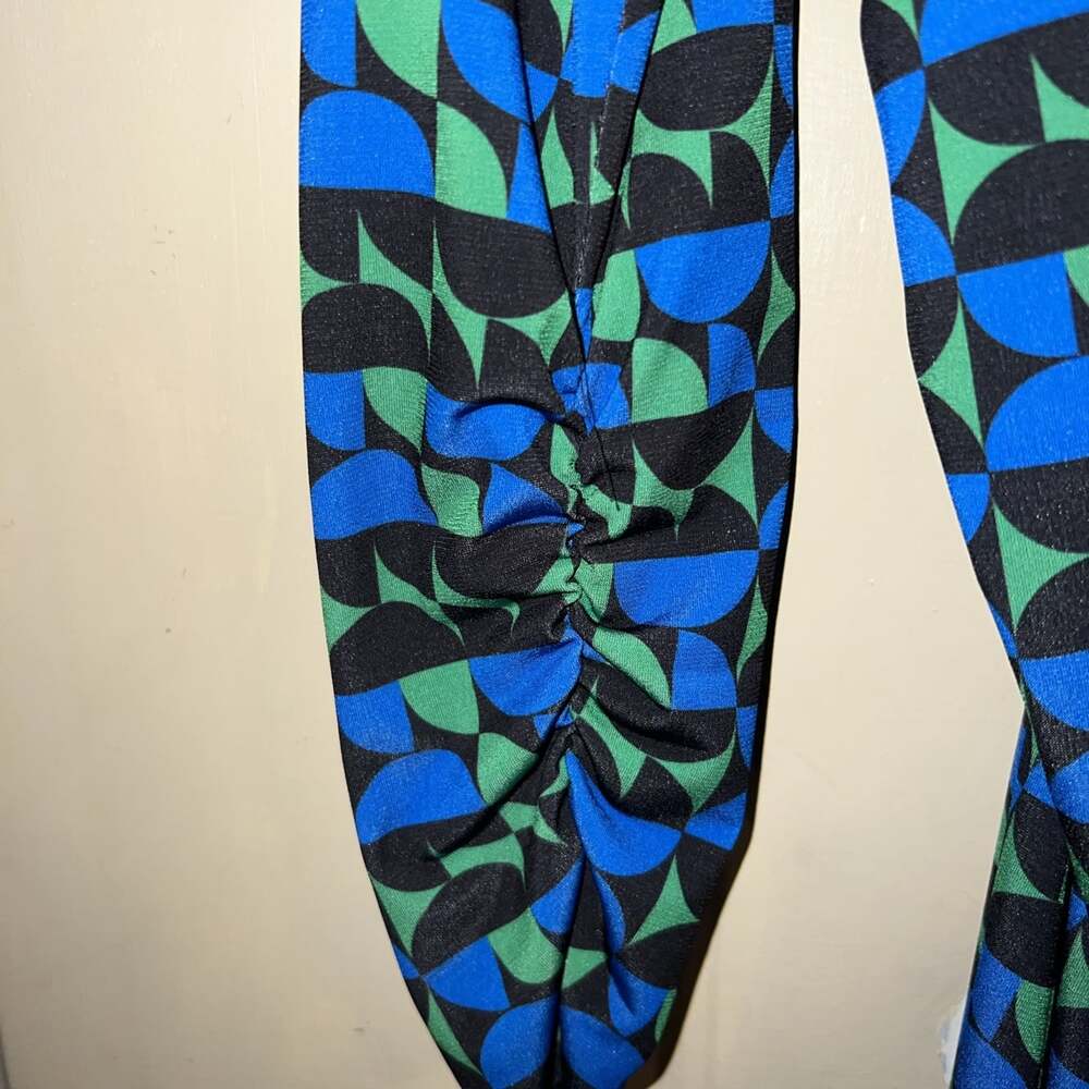 Zara Long Sleeve Geometric Mock Neck Mini Bodycon Dress Size XL Blue Green - Picture 5 of 7